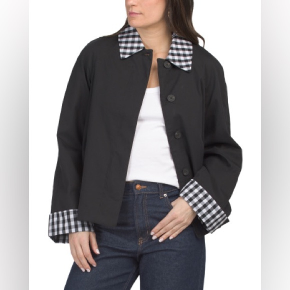❌SOLD❌ NWT Bagatelle Trench Jacket with Black-and-White Gingham Trim